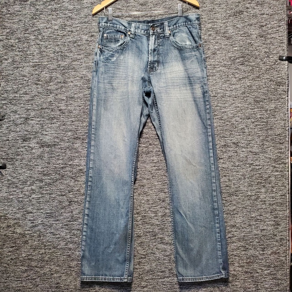 Flypaper Mens Bootcut Jeans 32x34 Medium Wash Heavy Stitched Embroidered Pockets